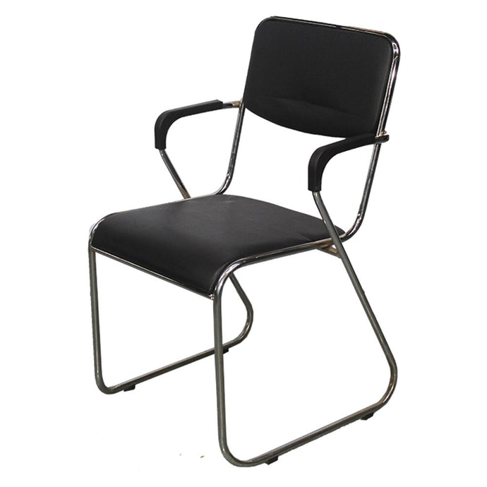 LEATHER RECEPTION - GUEST CHAIR WITH ARMREST (BLACK)